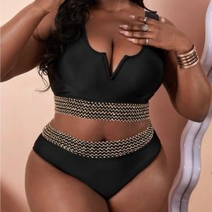 SHEIN black and gold high waist bathing suit